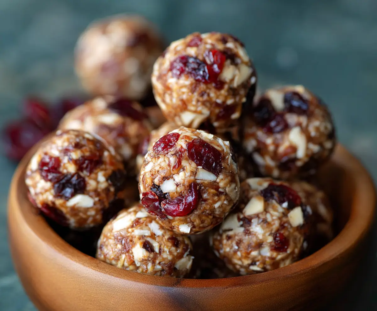 Healthy cranberry almond energy bites with oats and honey, perfect for a nutritious snack.