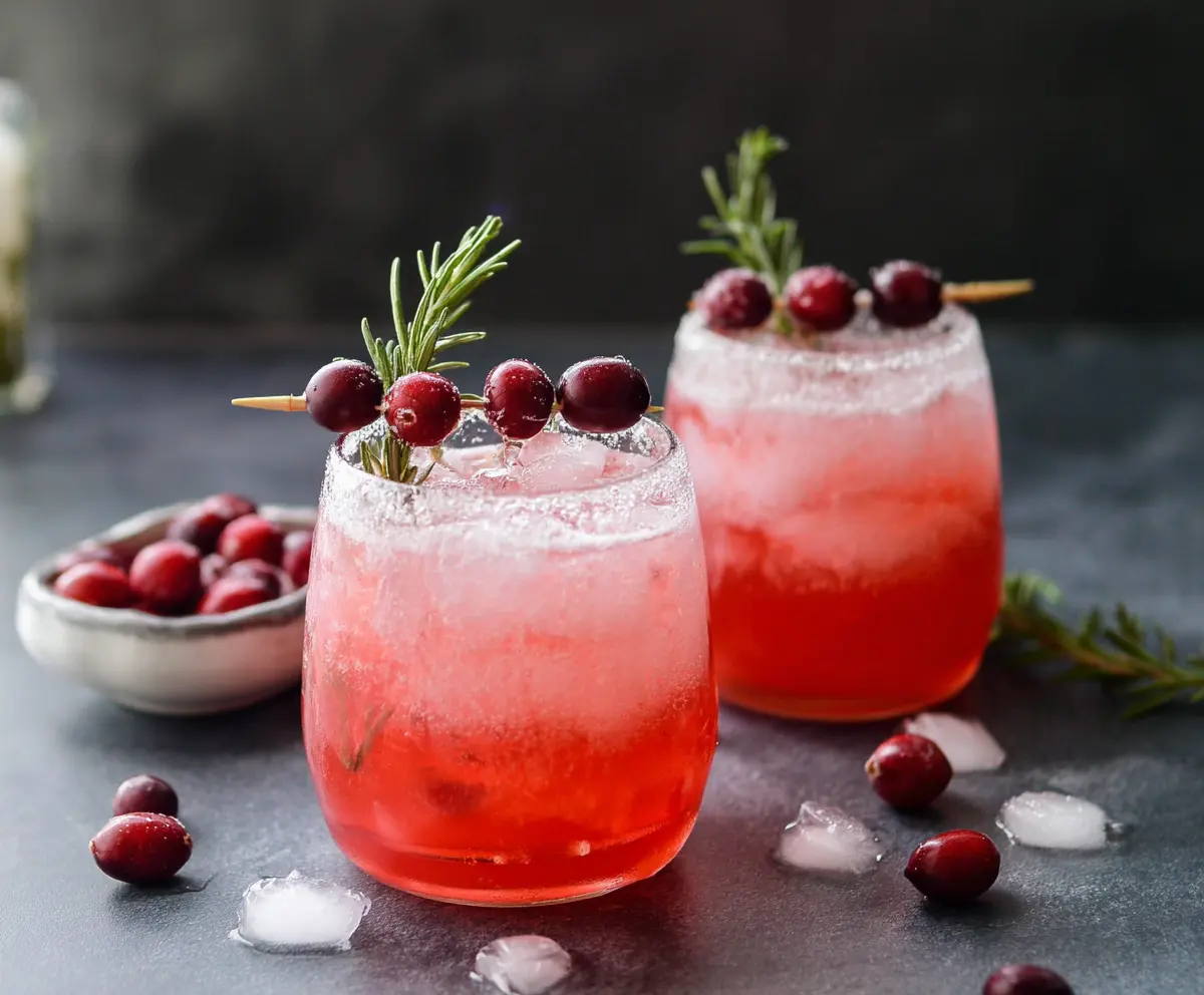 Refreshing Cranberry Gin Fizz cocktail in a tall glass garnished with fresh cranberries and mint.