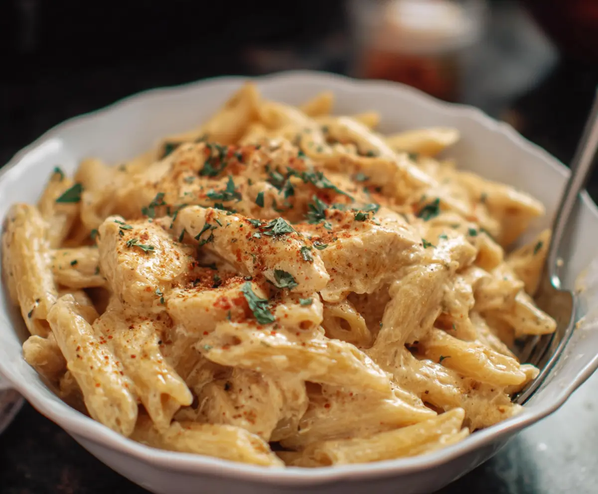 Delicious crockpot chicken pasta served in a bowl, perfect for a comforting family dinner