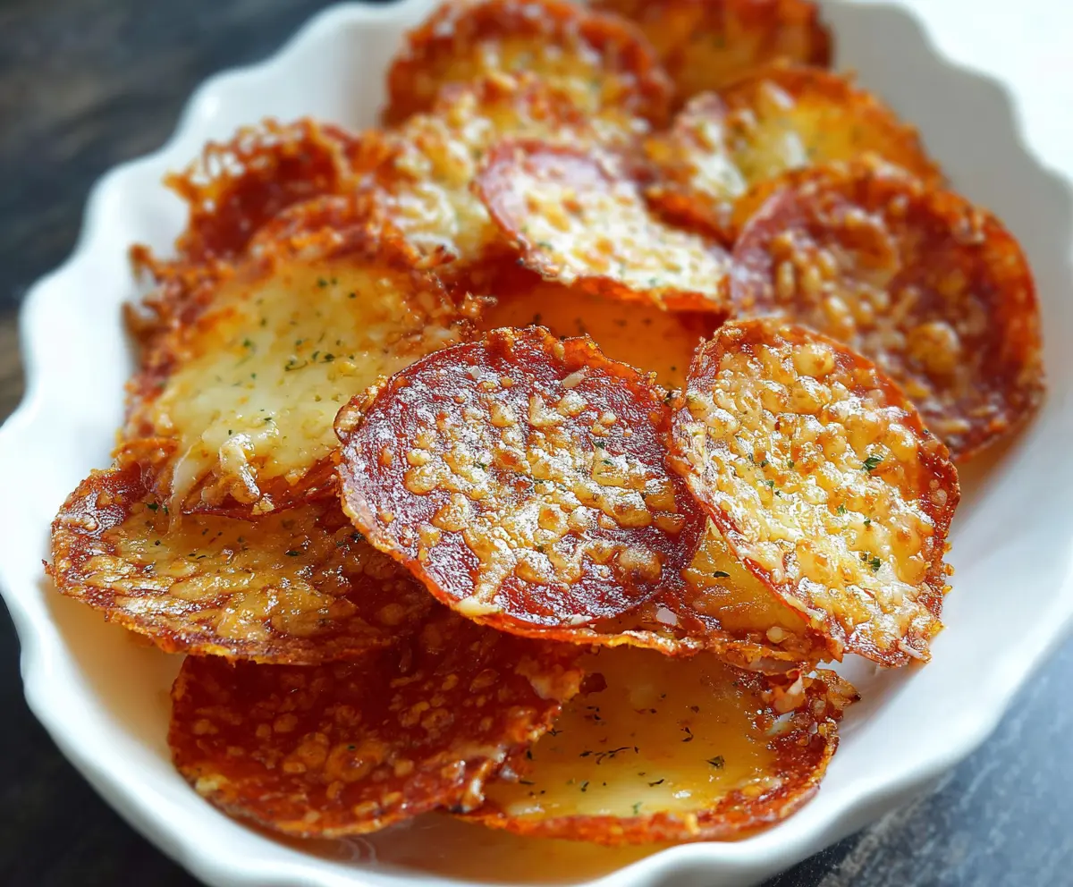 Crispy pepperoni and melted cheese chips served as a delicious snack.