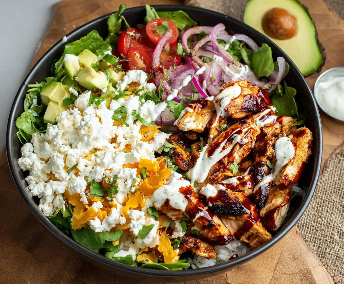 Delicious BBQ Chicken Cottage Cheese Bowl with grilled chicken, cottage cheese, and fresh vegetables.