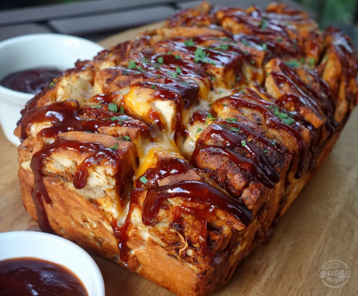 Delicious BBQ Chicken Pull Apart Bread with melted cheese and savory flavors
