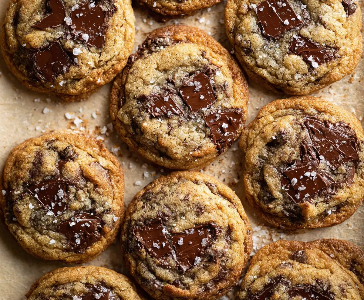 Delicious homemade brown butter sourdough discard cookies on a rustic plate.