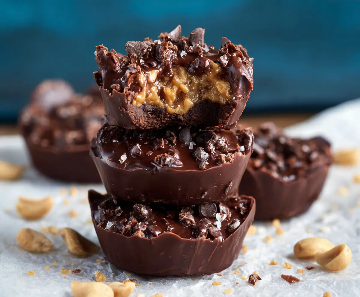 Delicious Chocolate Peanut Butter Crunch Cups with smooth peanut butter and crispy chocolate coating.