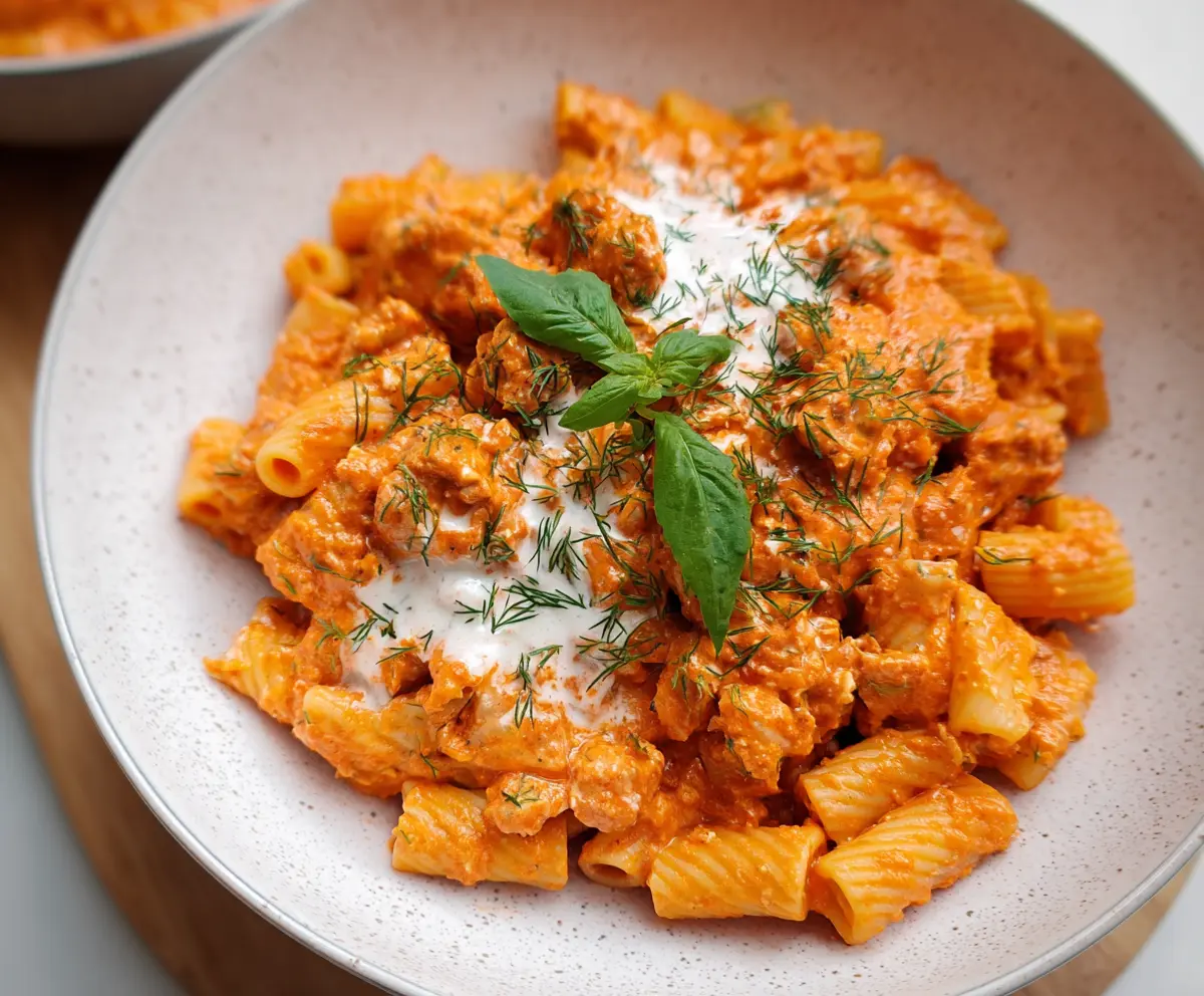 Creamy cottage cheese pasta sauce served over al dente pasta for a healthy dinner option.