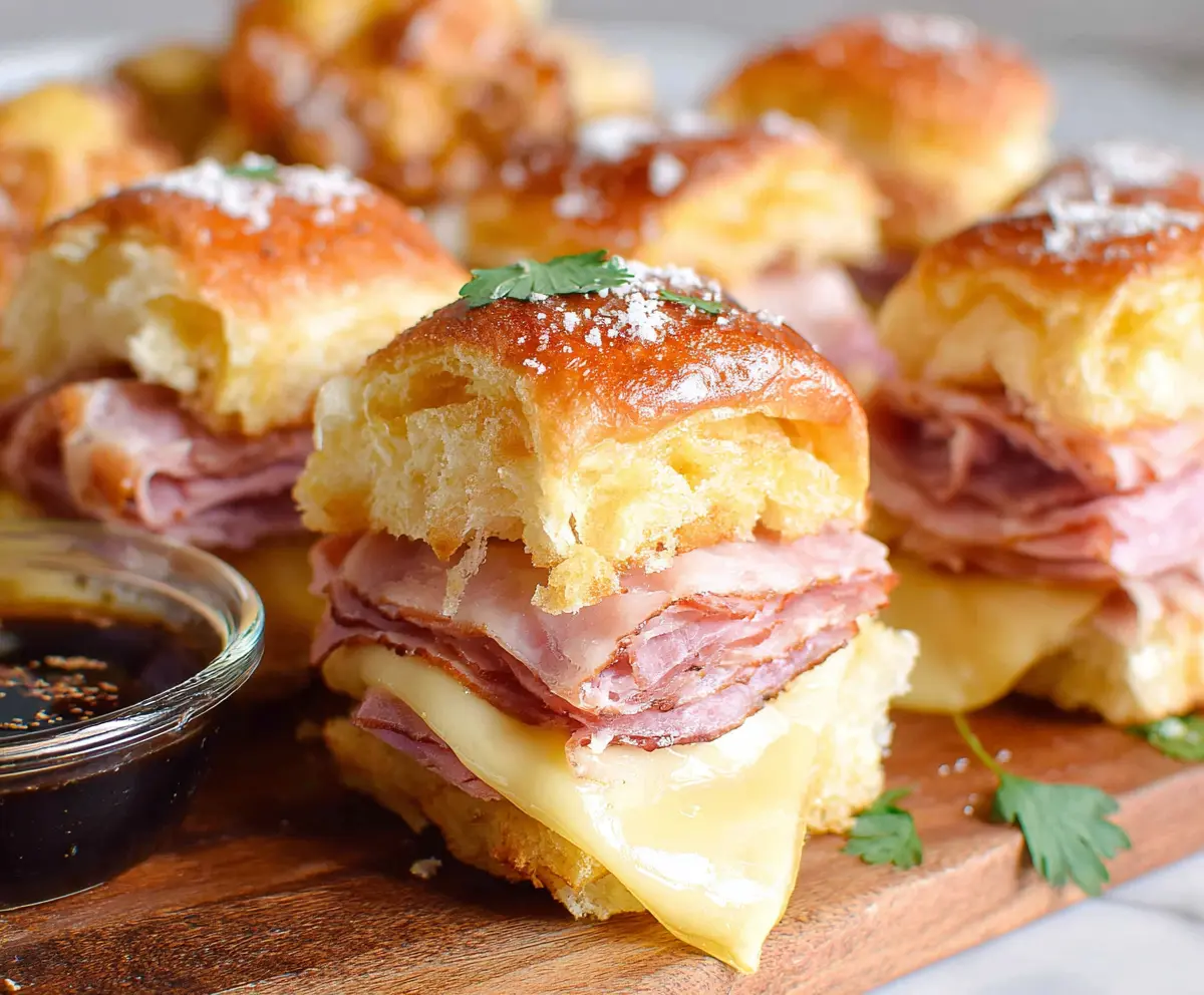 Delicious Monte Cristo sliders made with soft Hawaiian rolls and melted cheese