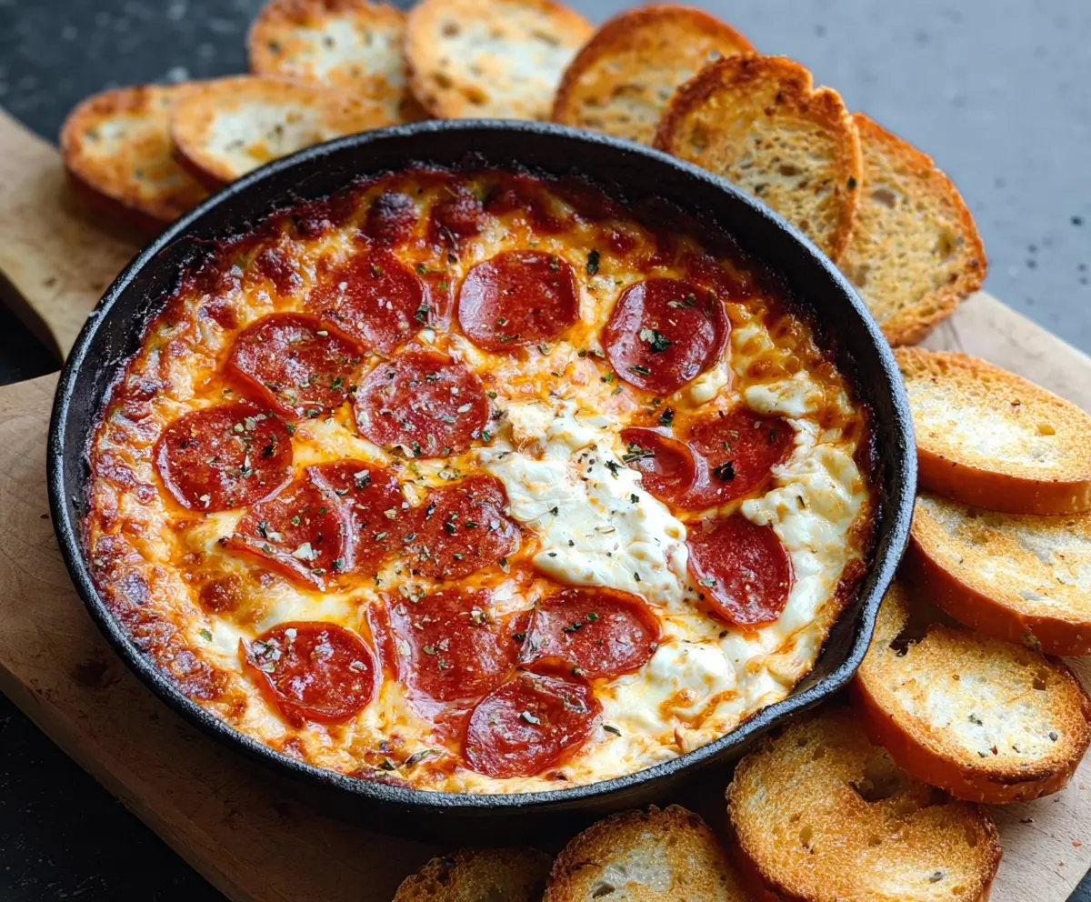 Delicious Pepperoni and Cream Cheese Pizza Dip served in a bowl with crispy breadsticks on the side.