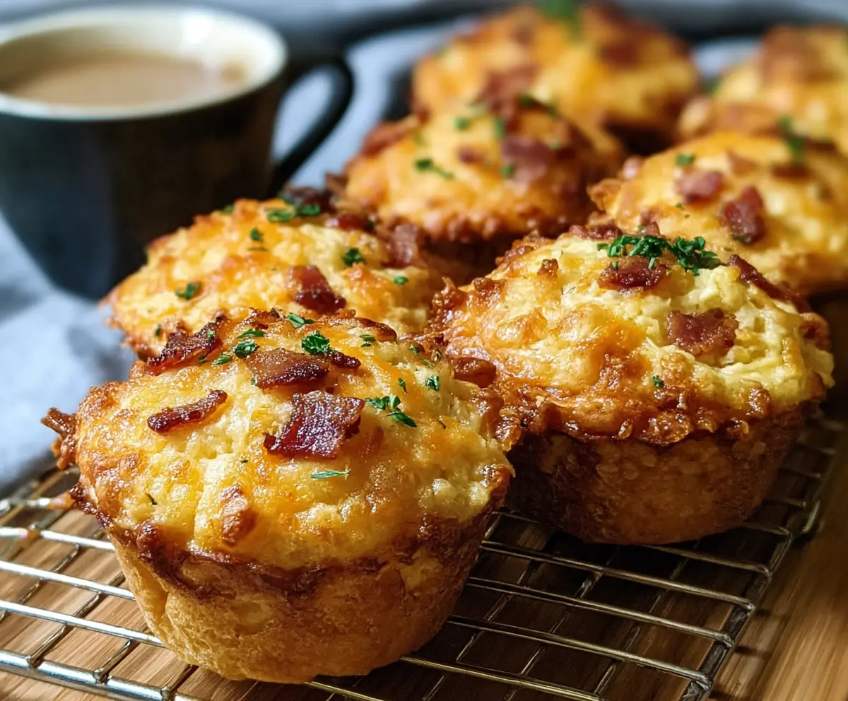 Delicious sourdough discard bacon and cheddar breakfast muffins served fresh.