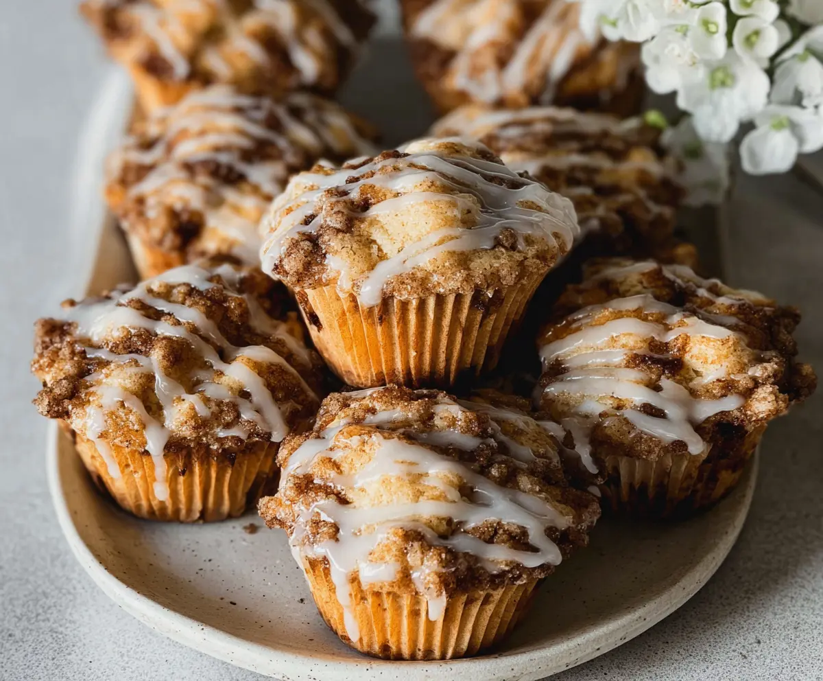 Delicious sourdough discard coffee cake muffins with crumb topping on a plate.