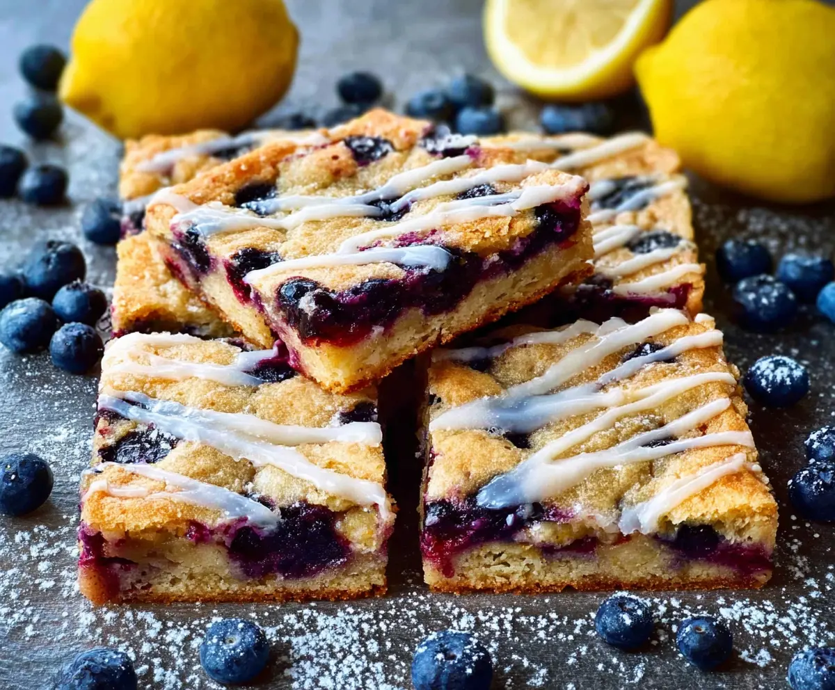Delicious blueberry lemon blondies with a golden crust and fresh blueberries on top