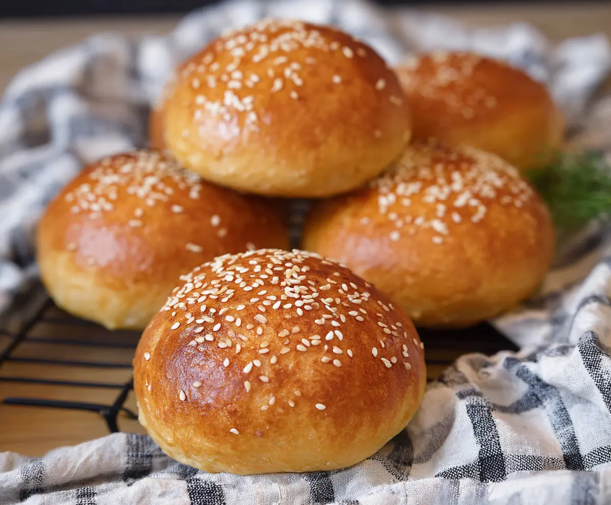 Freshly baked cottage cheese buns on a baking tray, golden brown and soft inside.