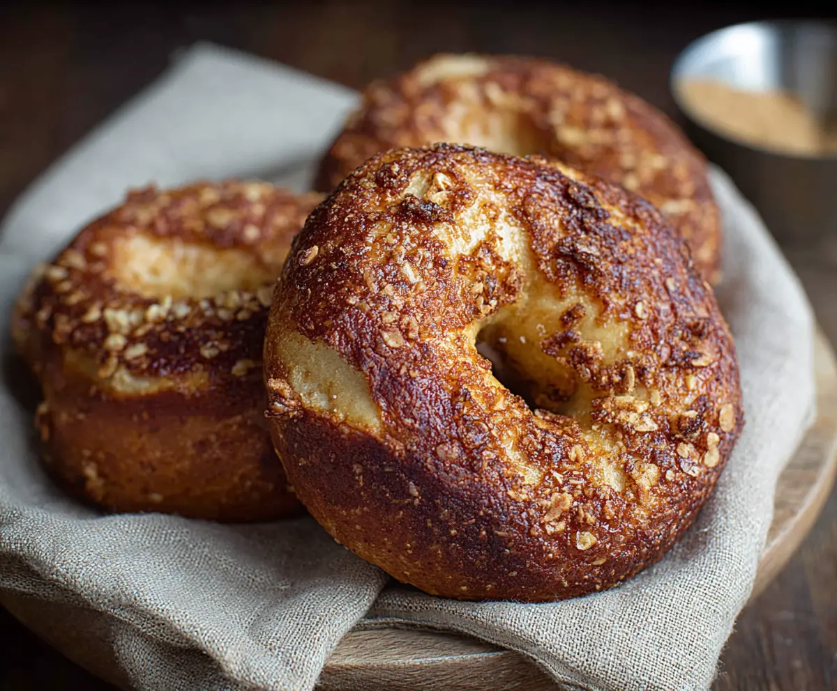Delicious French Toast Bagels served with syrup on a plate