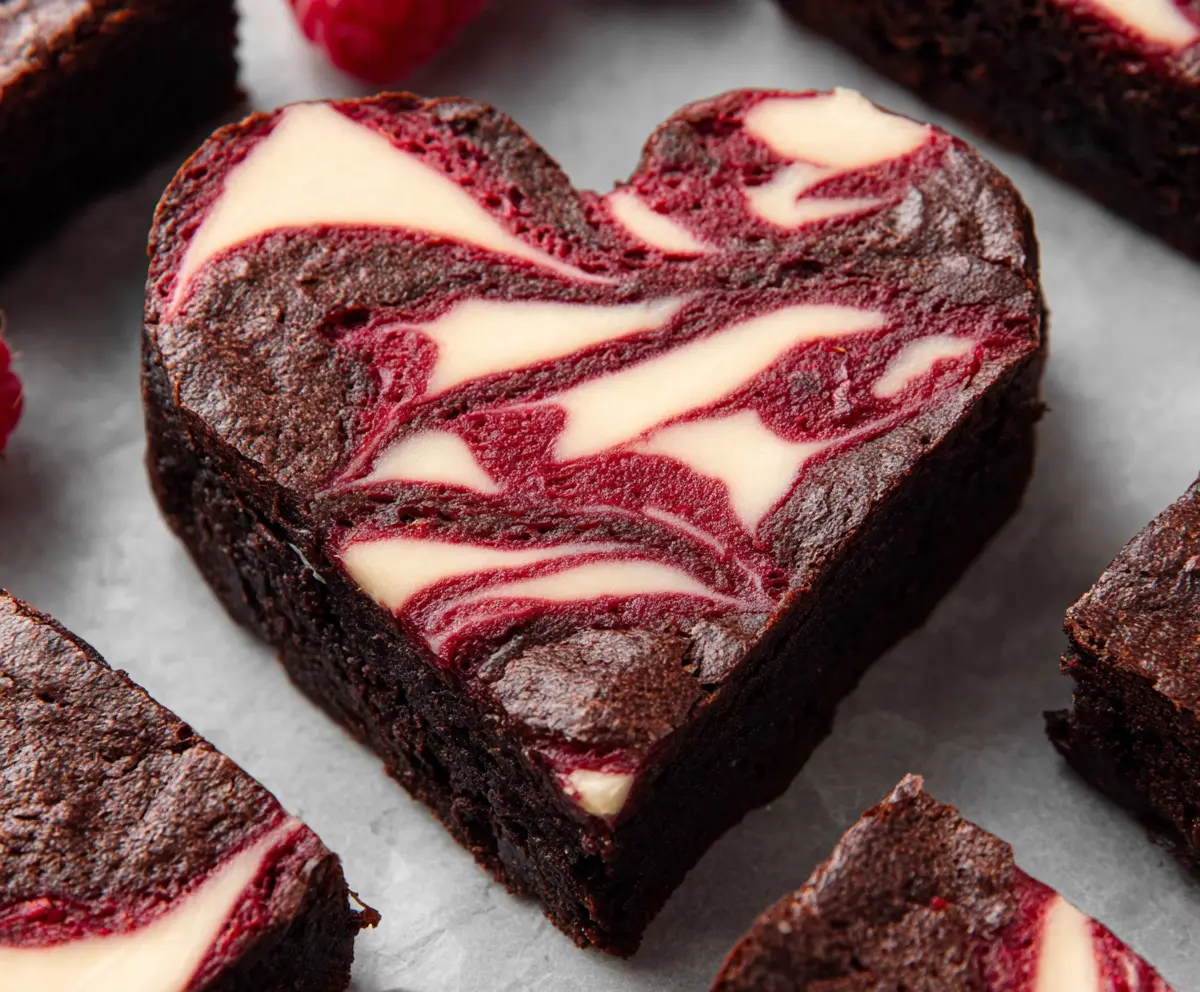 Delicious heart-shaped brownies with rich chocolate glaze, perfect for Valentine's Day dessert.