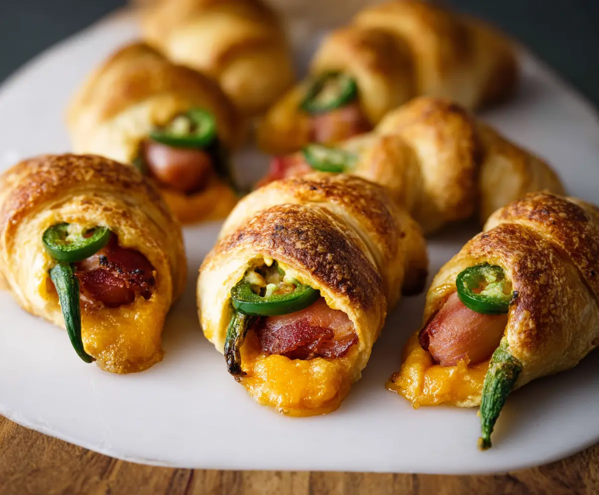 Delicious Jalapeño Popper Pigs In A Blanket with melted cheese and crispy bacon