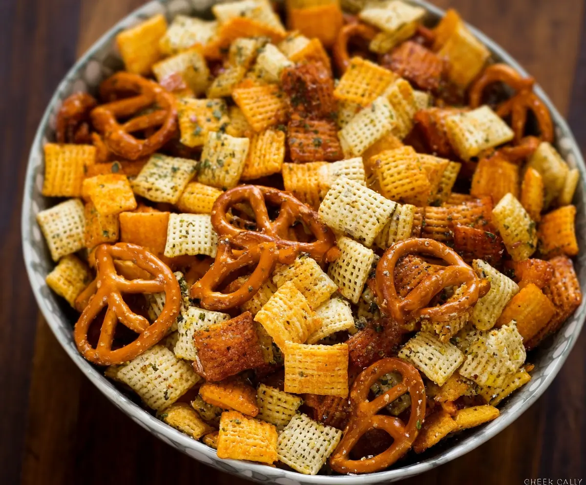 Crunchy Ranch Chex Mix with savory seasonings and fresh ingredients.