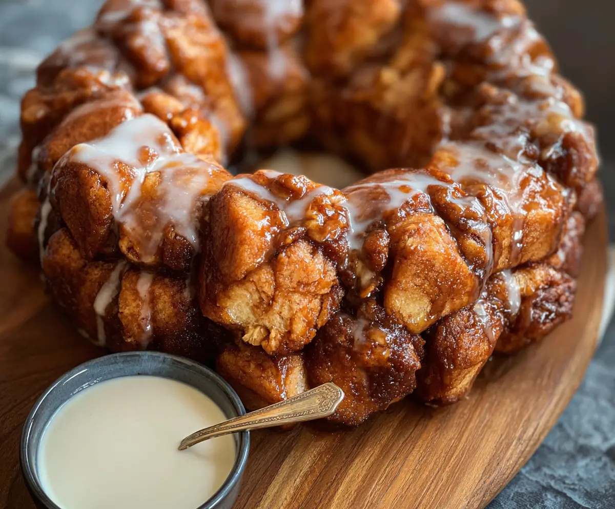 Delicious Sourdough Discard Monkey Bread topped with cinnamon and sugar, ready to serve.