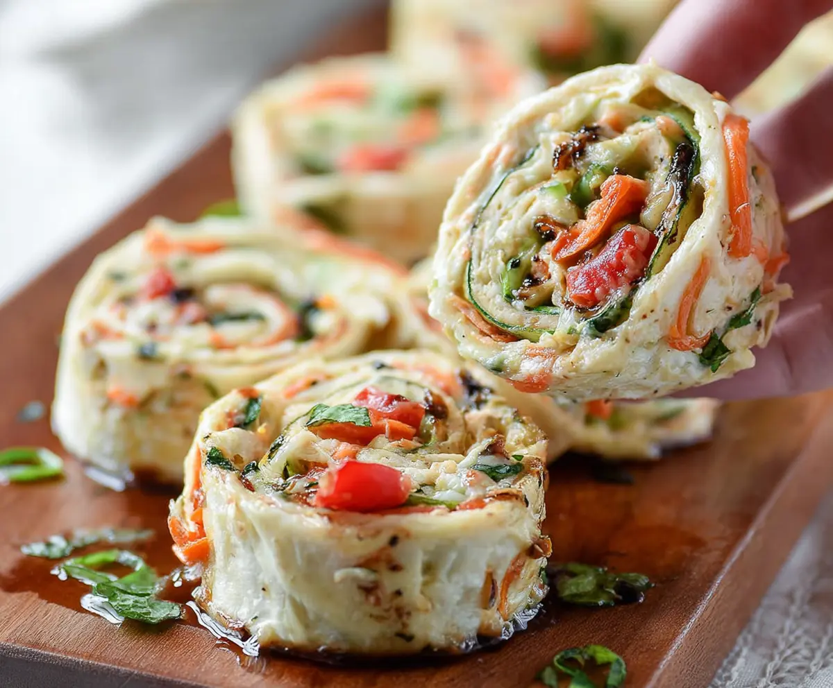 Delicious veggie pizza pinwheels with colorful vegetables and melted cheese