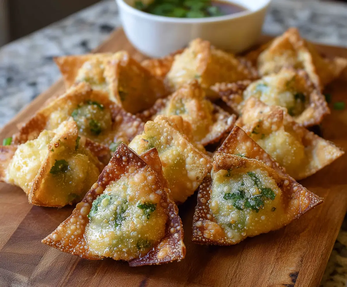 Delicious Wonton Jalapeño Poppers with melted cheese and crispy wonton wrappers.