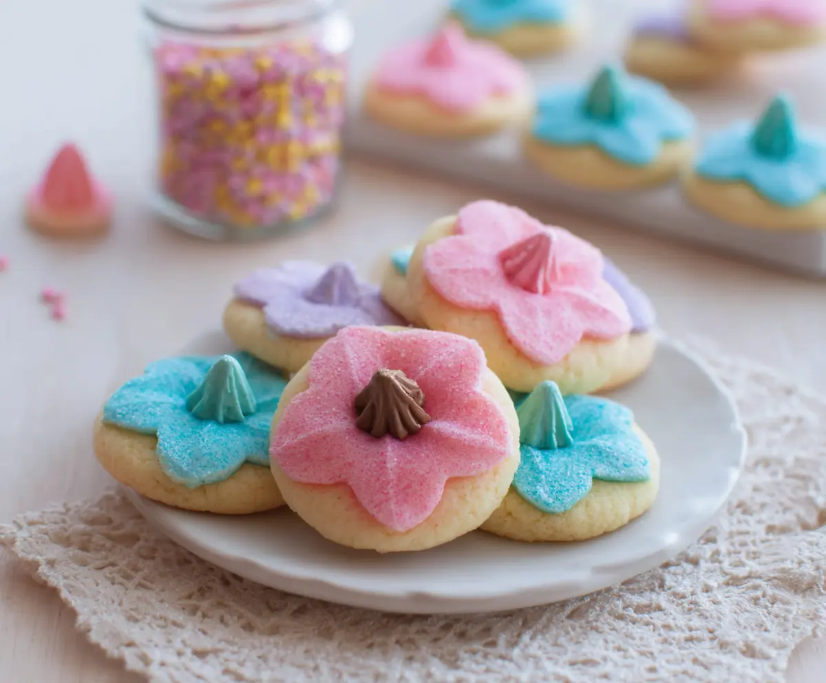 Decorative Easter Blossom Cookies with pastel icing and floral designs for spring celebration