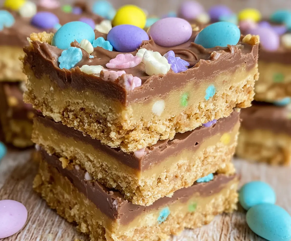 Delicious Easter Goody Bars with colorful sprinkles and chocolate on a festive plate