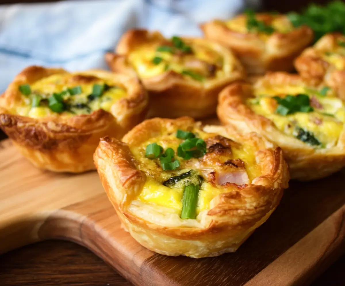 Delicious Easter Puff Pastry Quiche Cups filled with cheese and vegetables