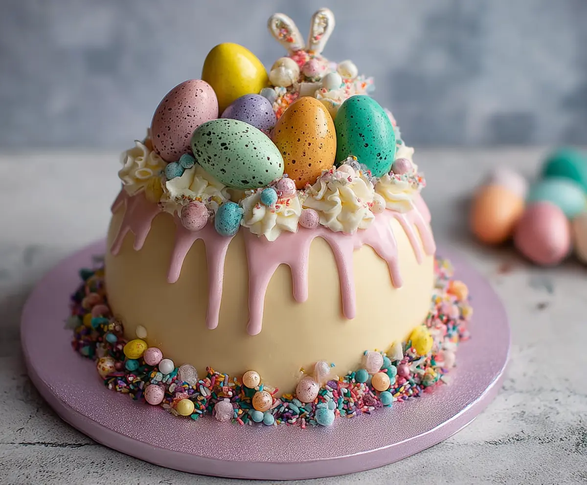 Delicious Epic Easter Egg Smash Cake with colorful decorations perfect for celebrating Easter.