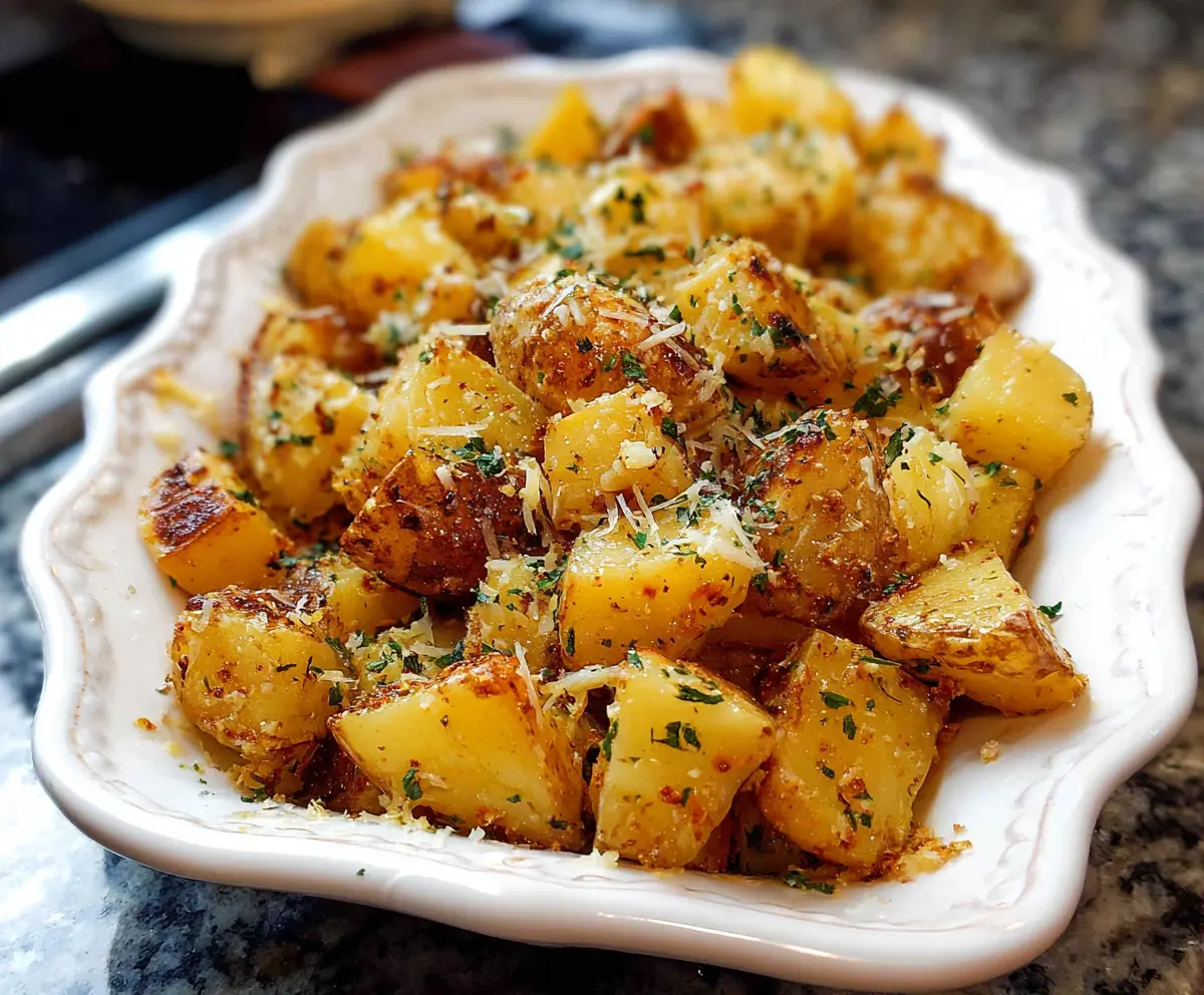 Baked garlic ranch potatoes garnished with fresh herbs, perfect for a delicious side dish.