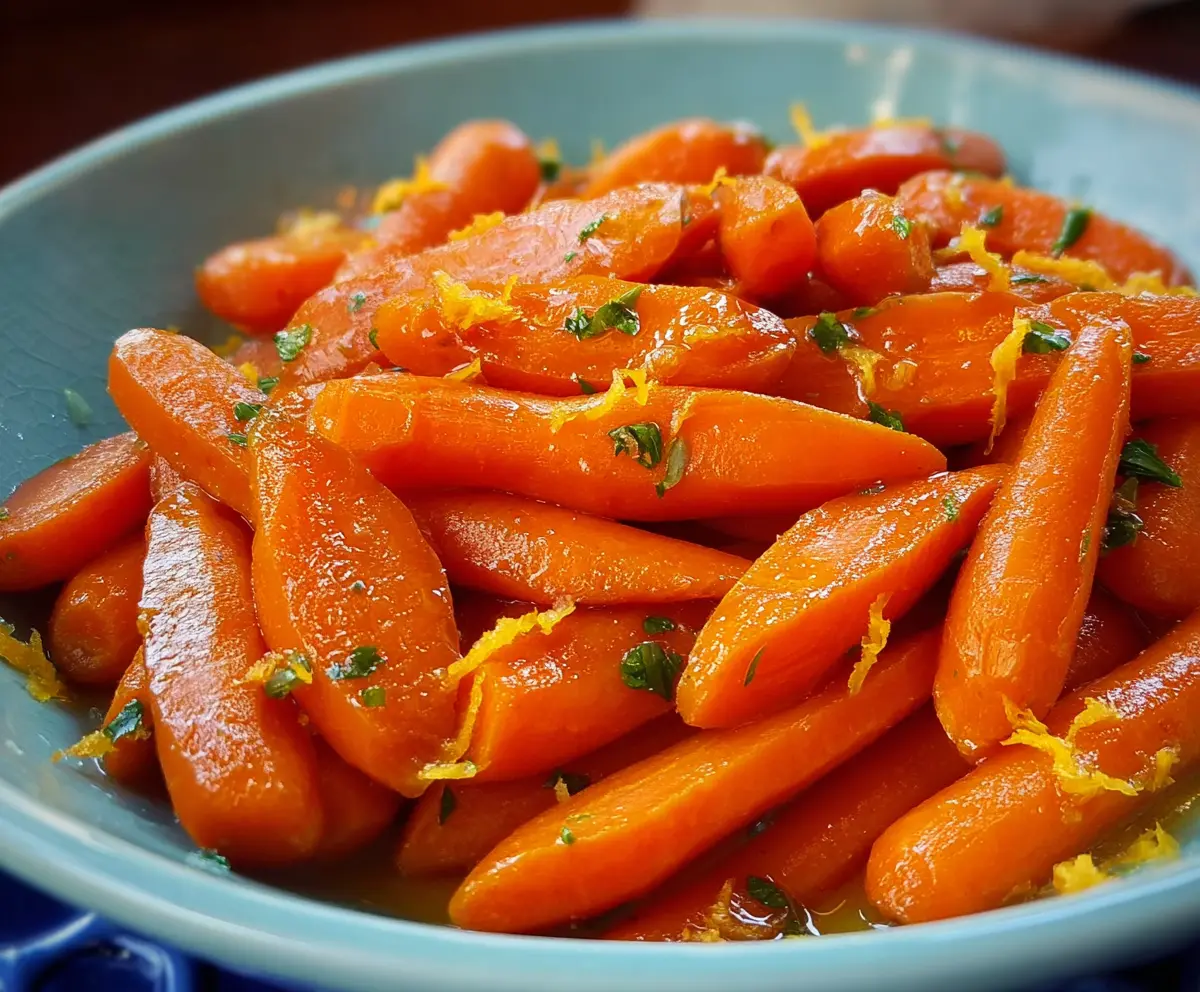 Delicious glazed carrots with orange and ginger served on a plate, vibrant and flavorful.