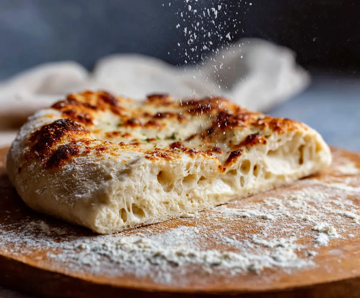Homemade sourdough discard pizza dough on a baking tray