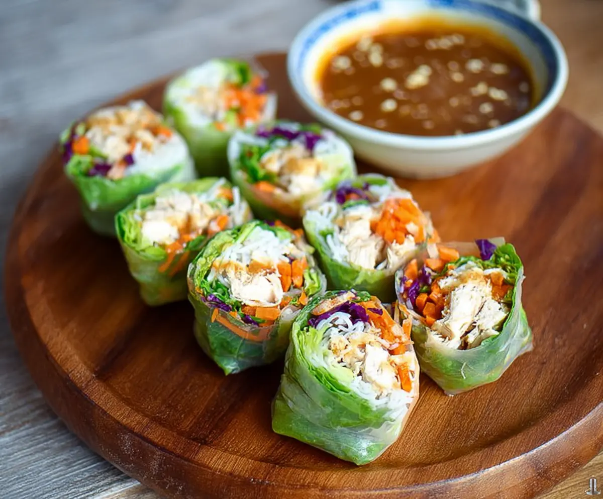 Fresh Bang Bang Chicken Rice Paper Rolls with vibrant vegetables and dipping sauce