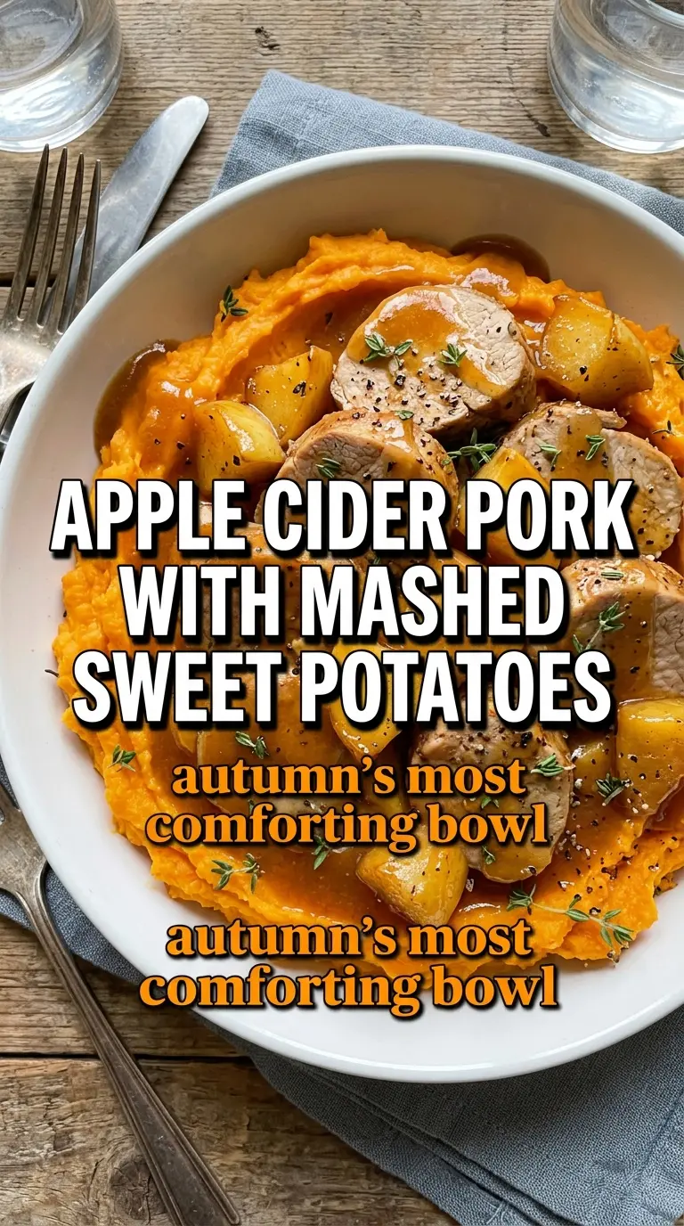 Apple Cider Pork with Mashed Sweet Potatoes, savory apples, thyme