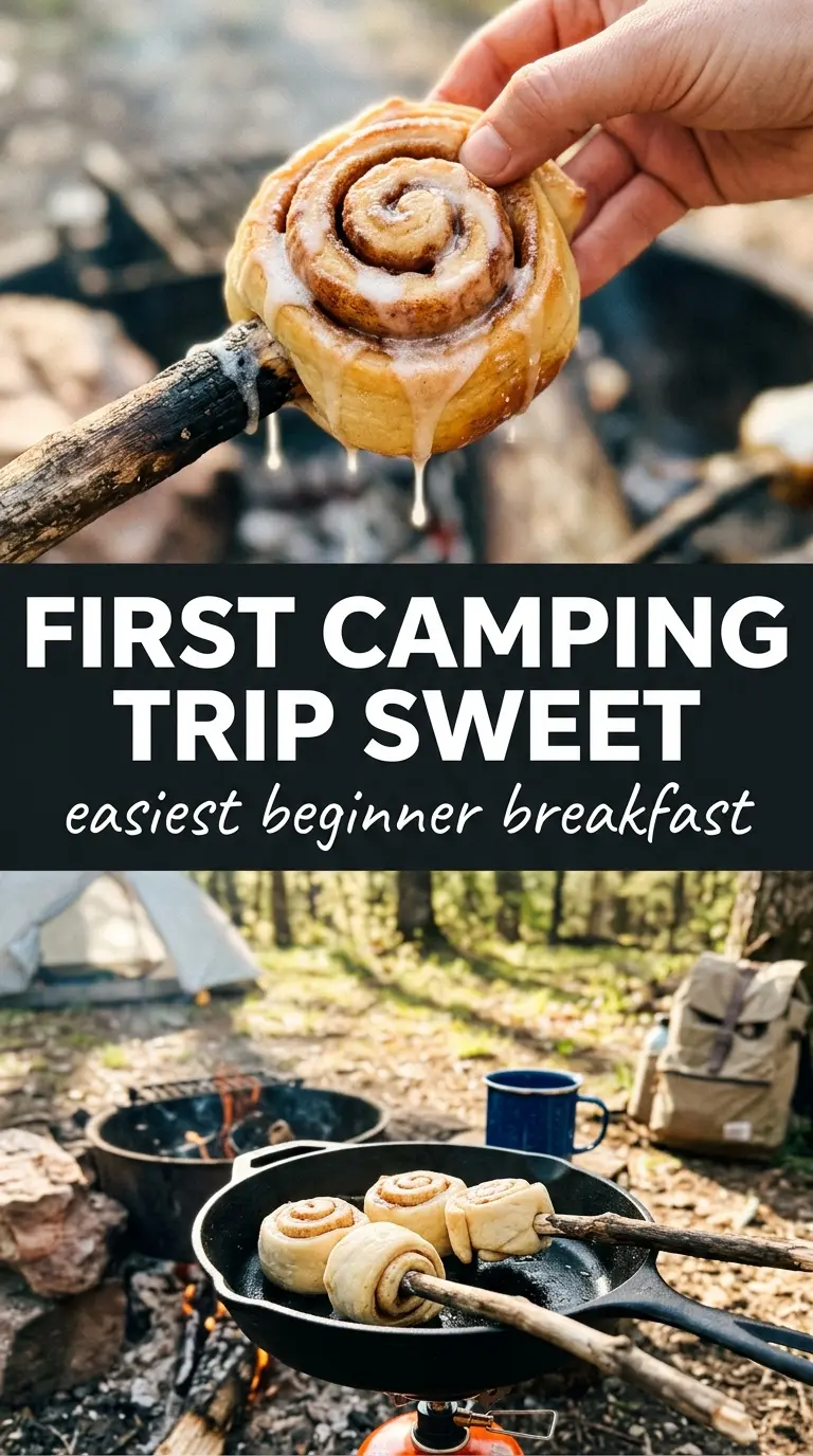 Campfire Cinnamon Rolls on a Stick golden spiral campfire breakfast