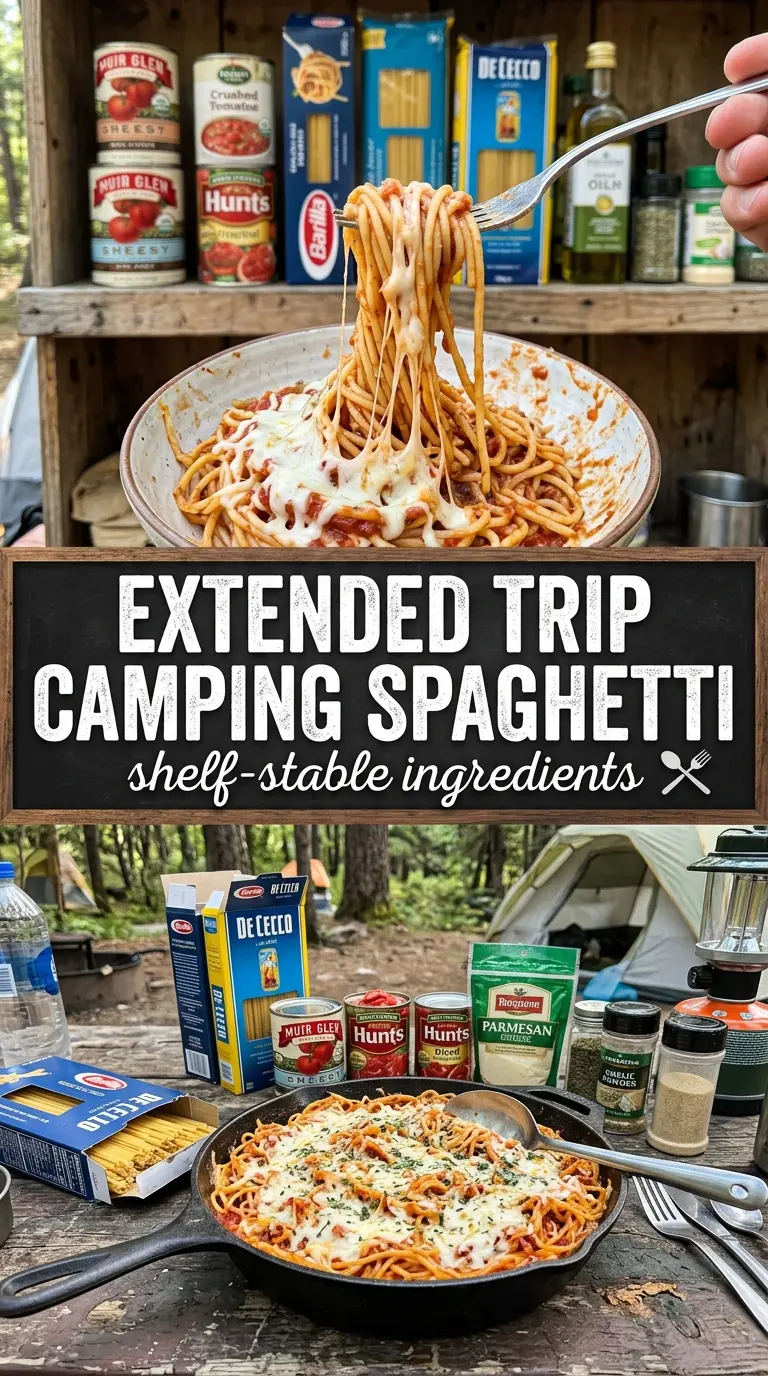 Campfire Spaghetti Bake cheesy baked spaghetti, Dutch oven, bubbly