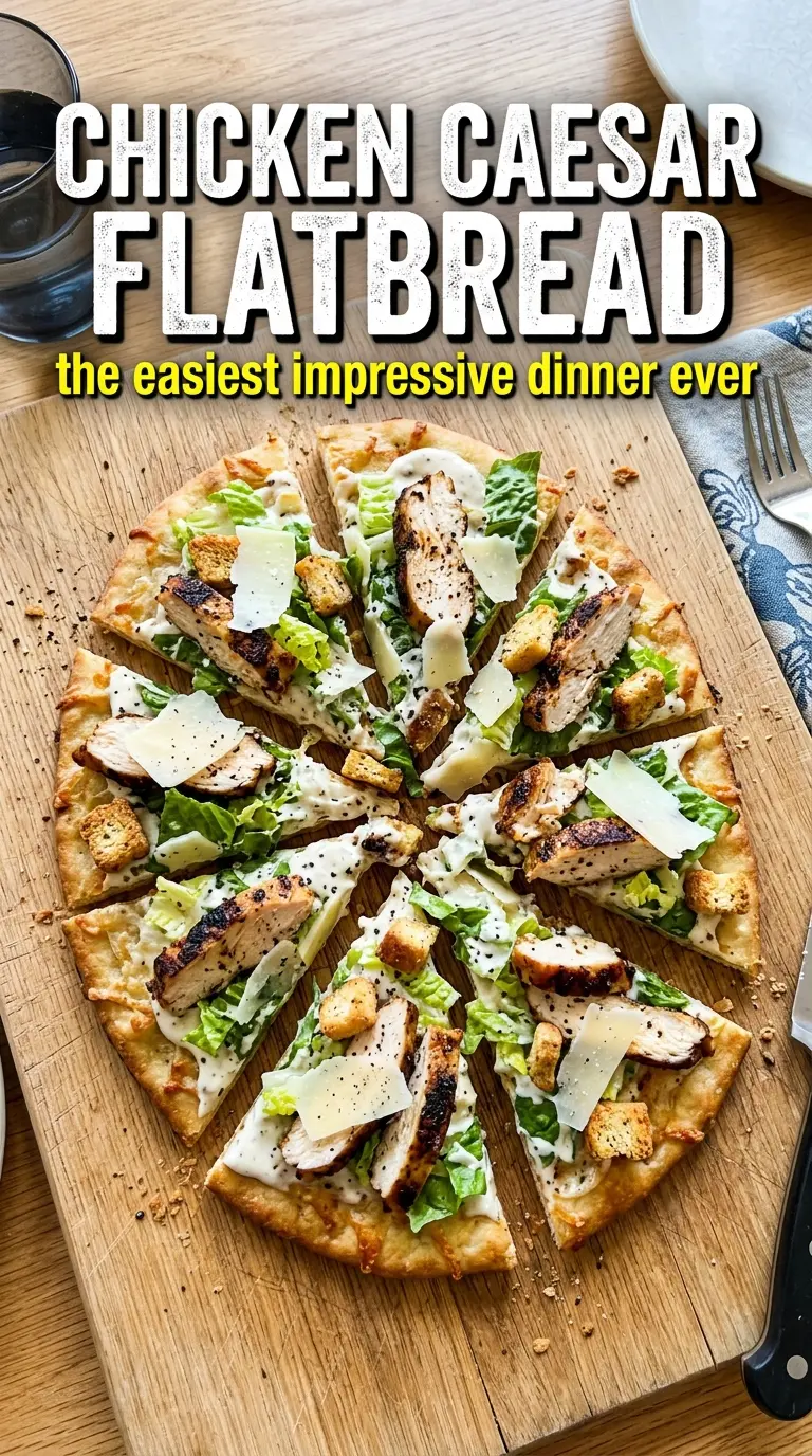 Chicken Caesar Flatbread crispy garlicky golden