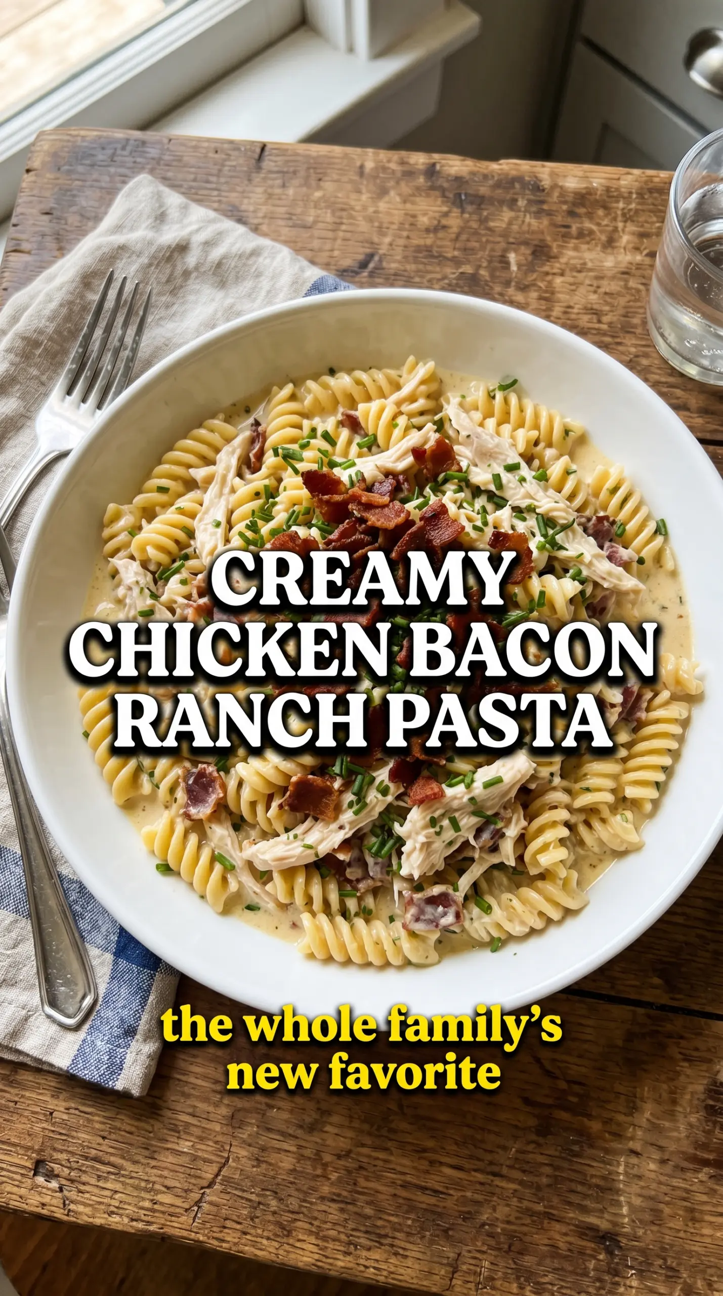 Creamy Chicken Bacon Ranch Pasta, rigatoni, bacon cheddar