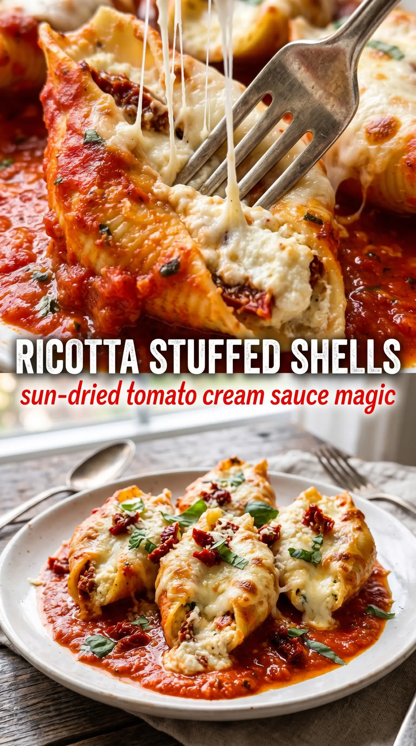 Creamy Sun-Dried Tomato and Ricotta Stuffed Shells cheesy baked pasta