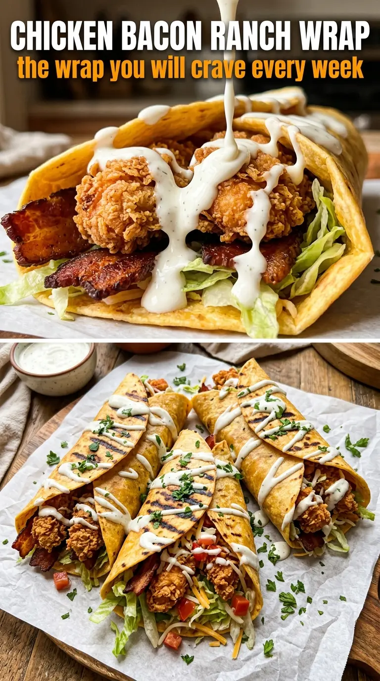 Crispy Chicken Bacon Ranch Wrap golden toasted, cheesy, layered