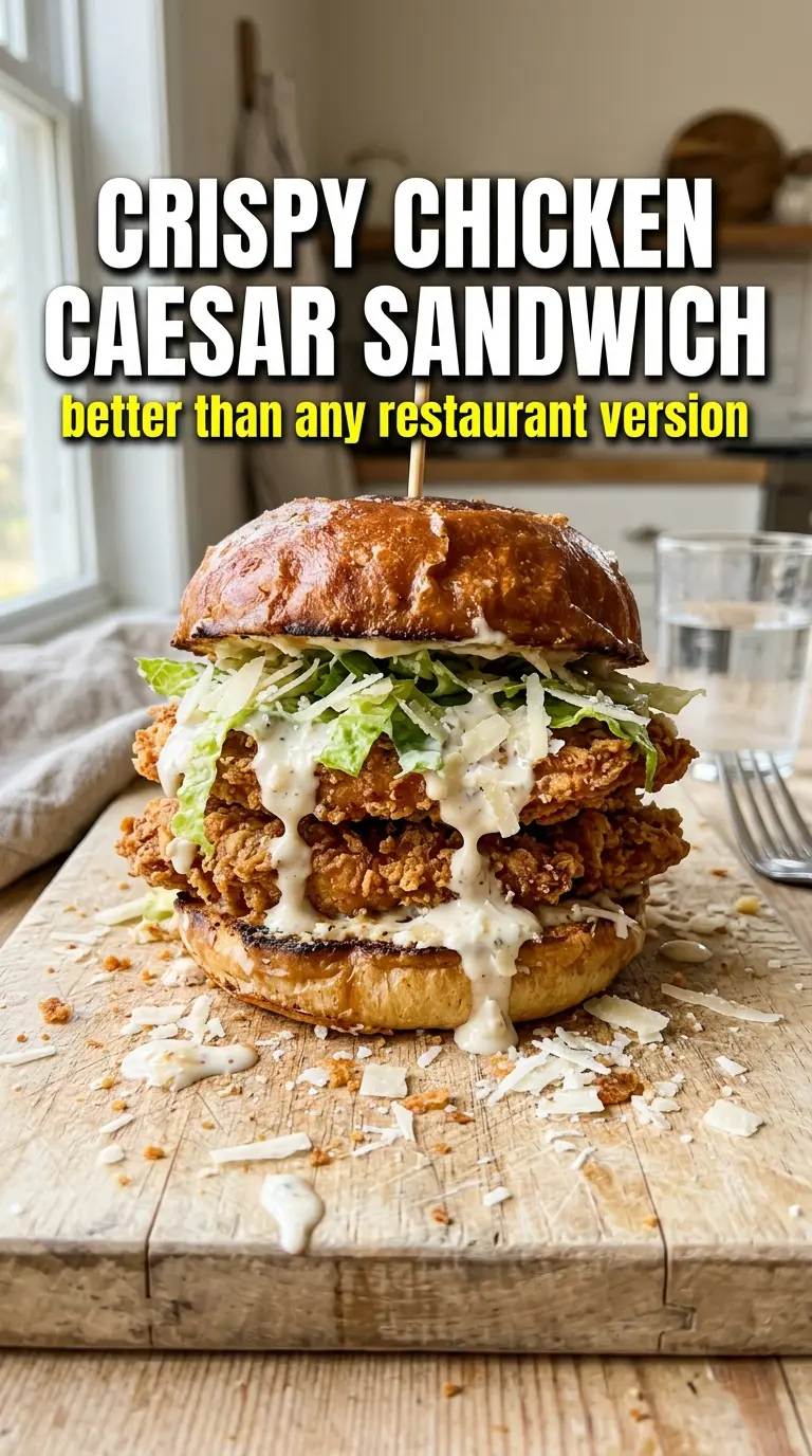 Crispy Chicken Caesar Sandwich golden panko crust, creamy Caesar, stacked bun
