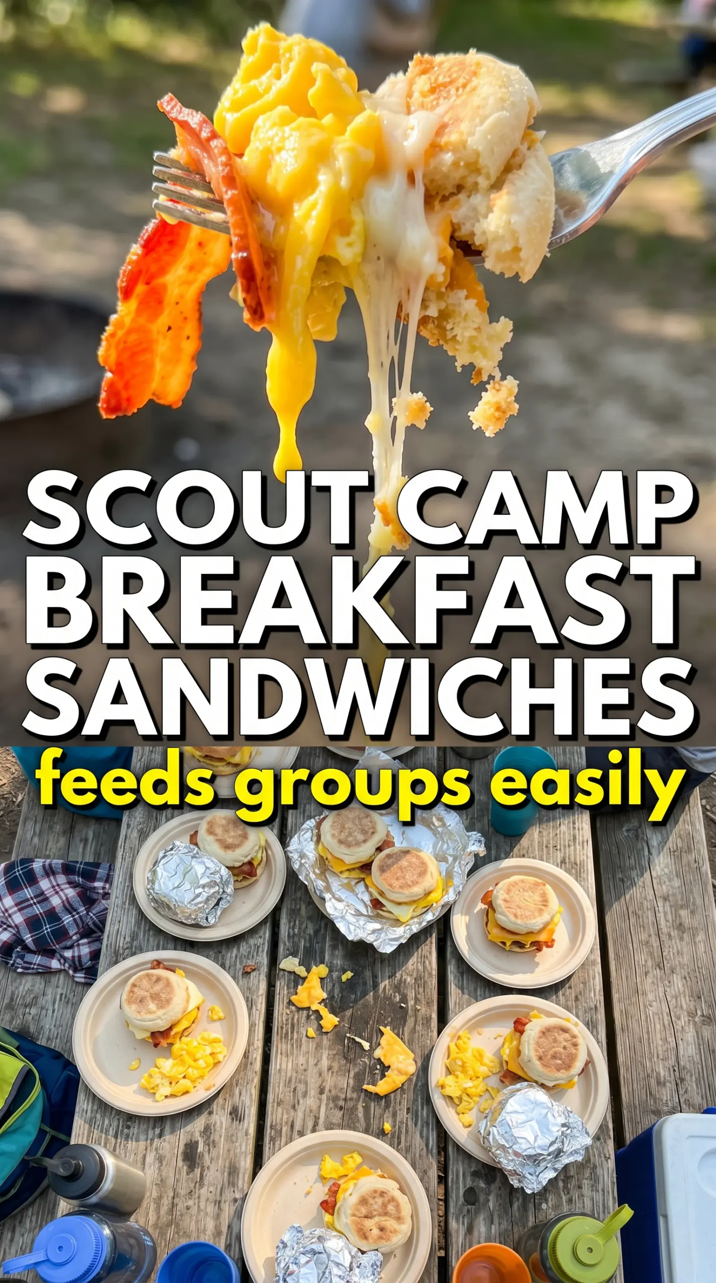 Freezer breakfast sandwiches stacked, cheesy, make-ahead