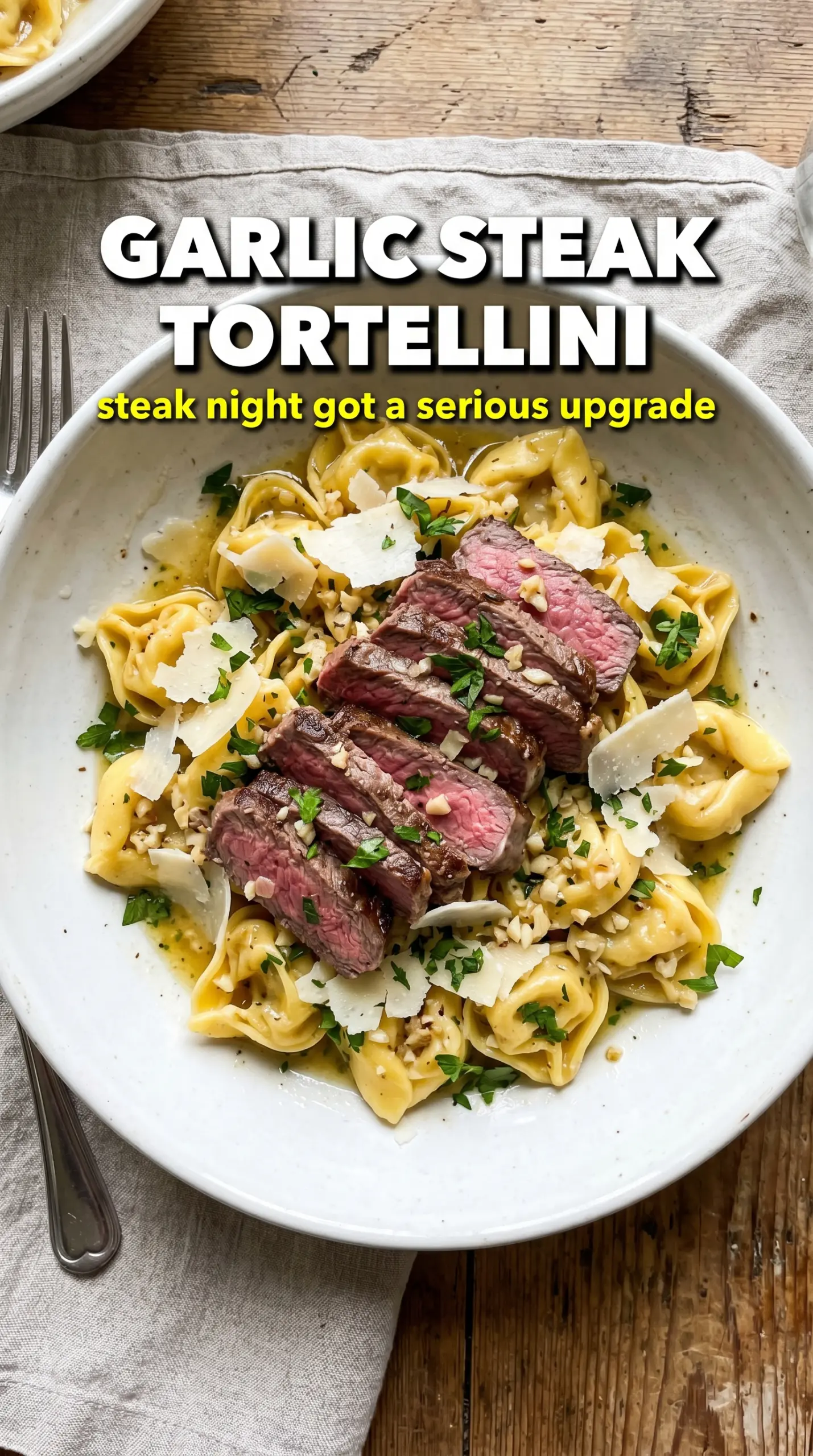 Garlic steak tortellini cheesy skillet