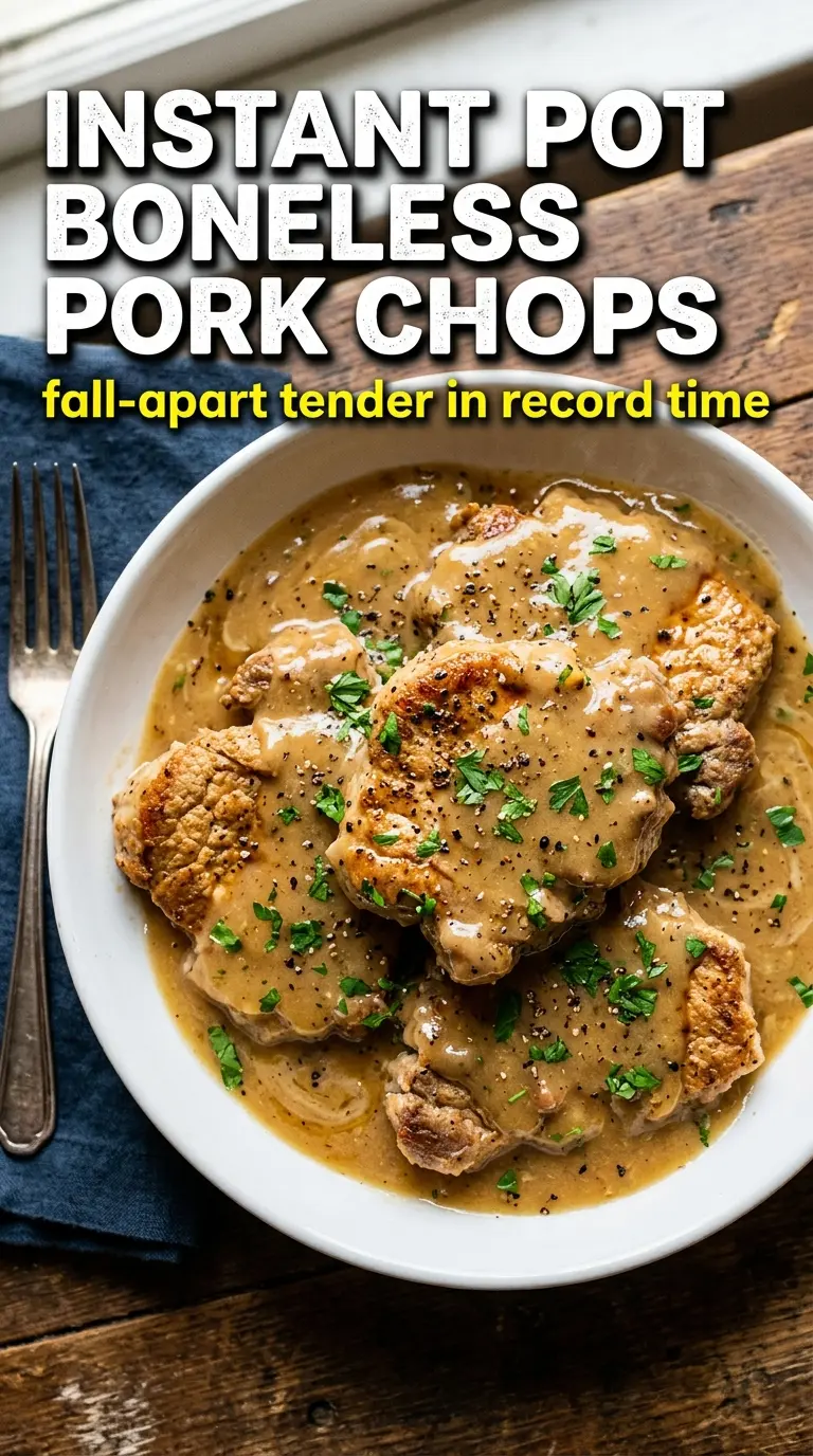 Instant Pot Boneless Pork Chops tender mushroom gravy