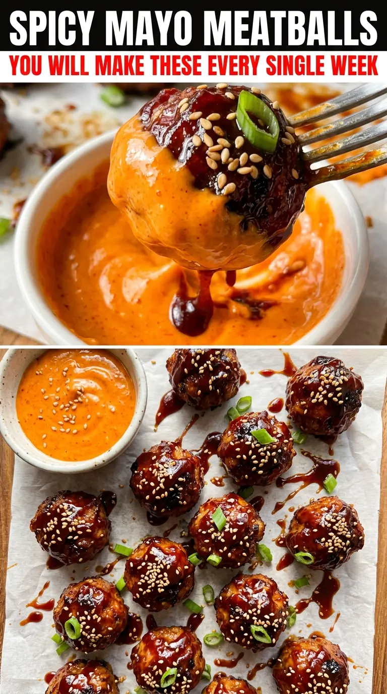 Korean BBQ meatballs with spicy mayo dip, sticky glazed, sesame