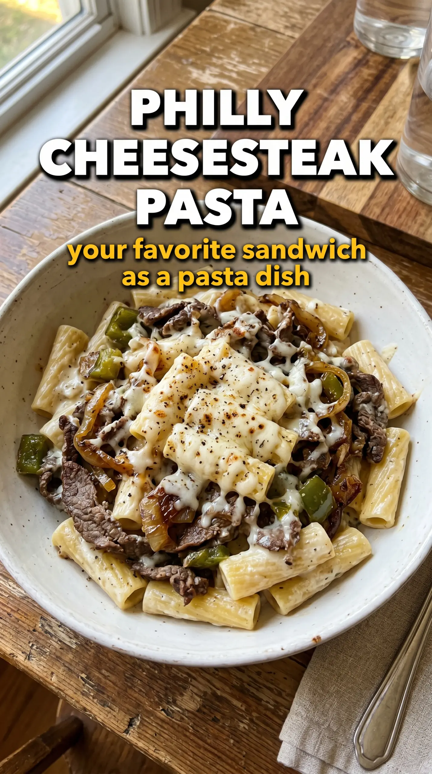 Philly Cheesesteak Pasta creamy steak peppers