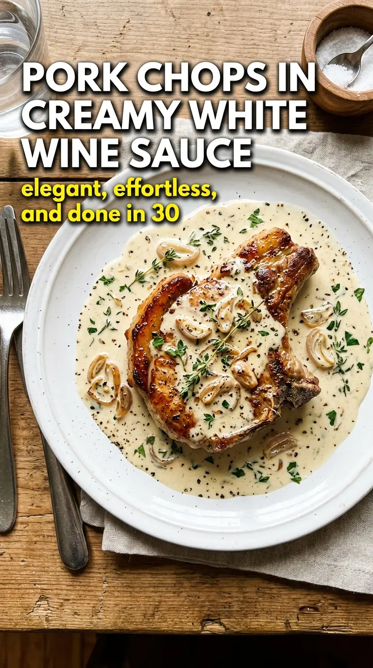 Pork Chops in Creamy White Wine Sauce, silky pan sauce, shallots