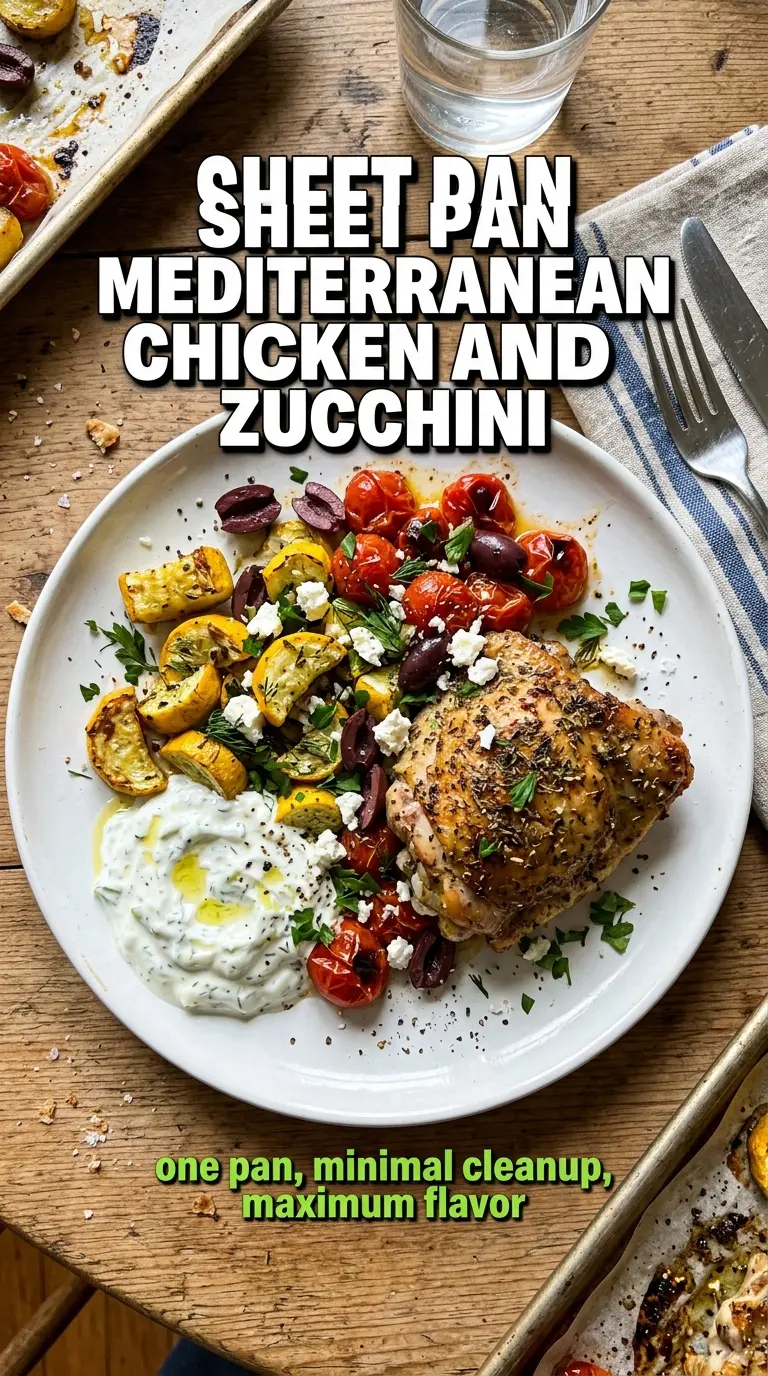 Sheet pan Mediterranean chicken and zucchini, lemony roasted, feta-topped