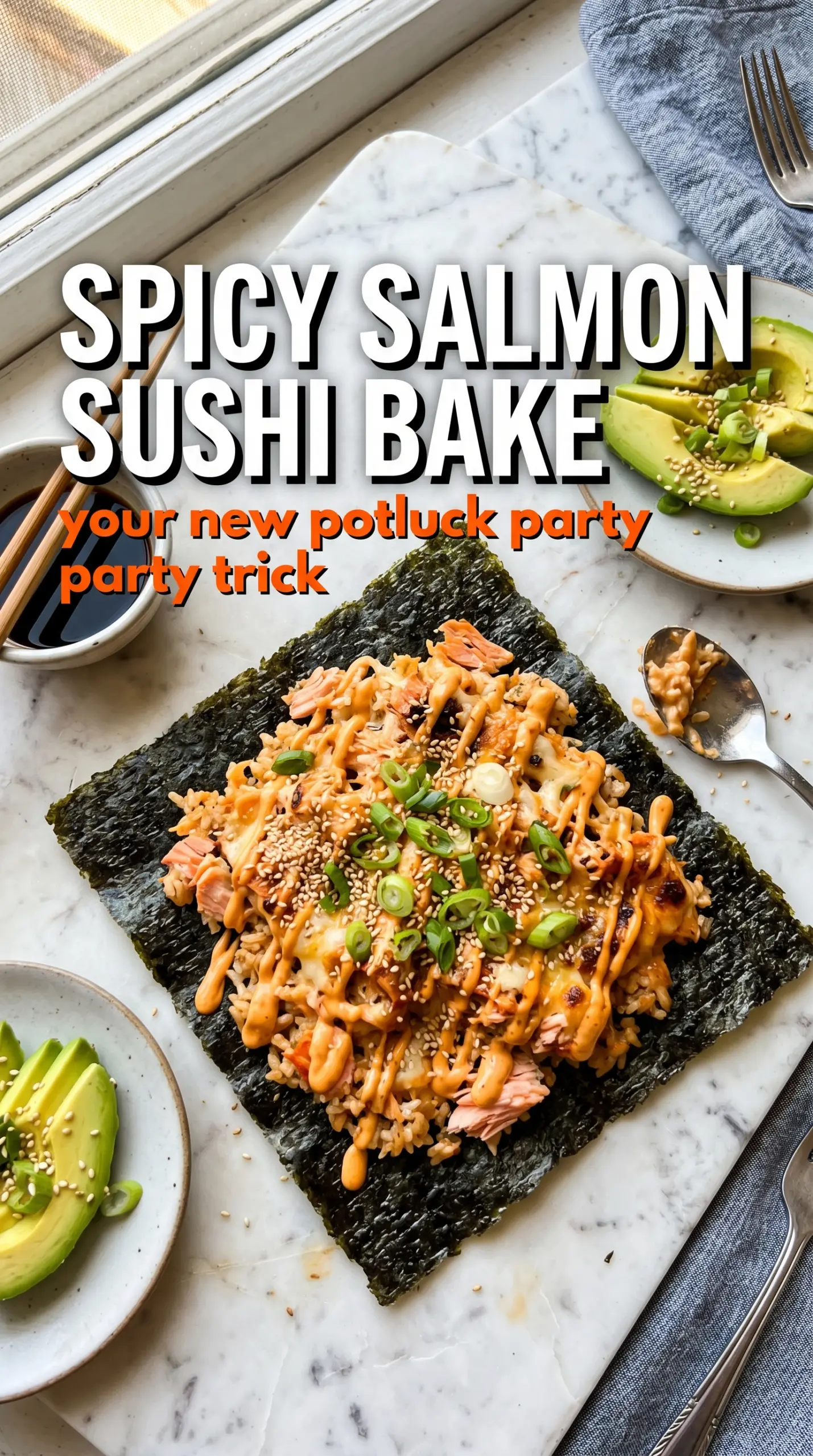 Spicy salmon sushi bake golden bubbling creamy