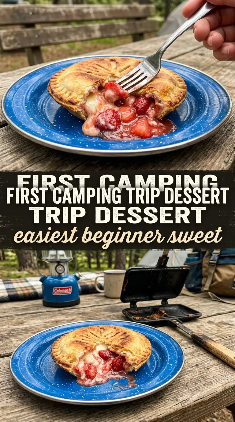 Strawberry Cheesecake Pudgy Pie golden toasted, campfire dessert, creamy filling