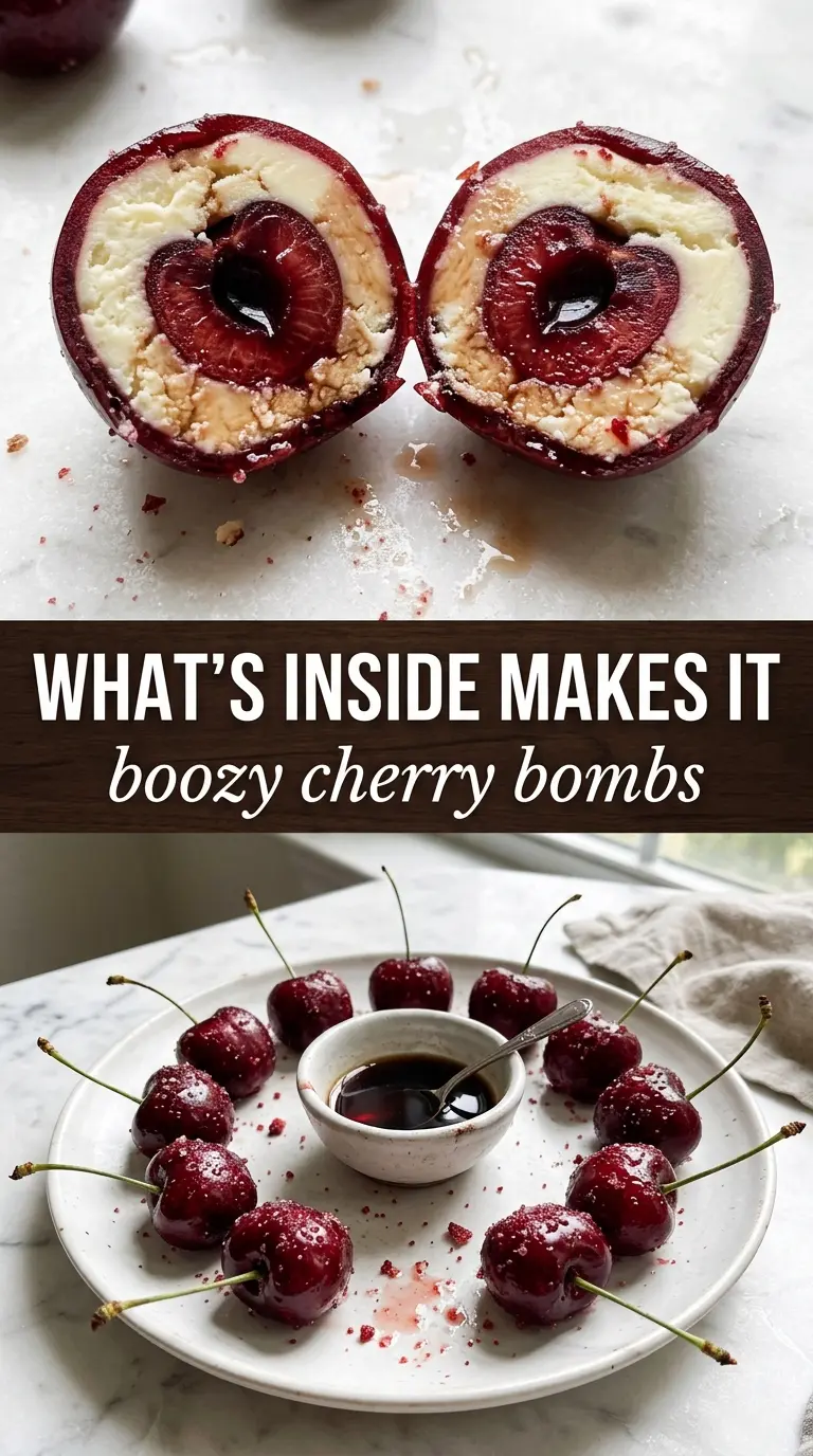 Boozy Cherry Bombs plump cherries, bourbon syrup, jewel-toned