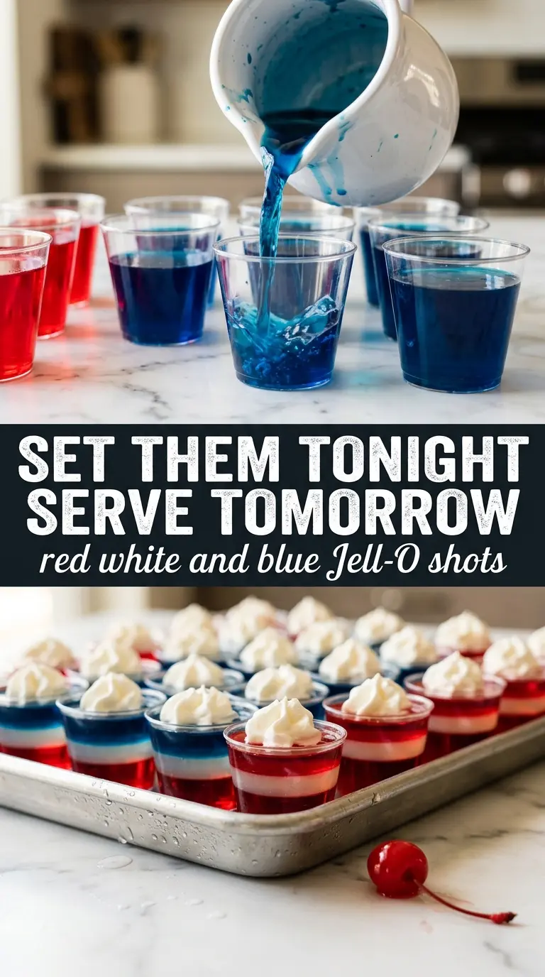 Red, White, and Blue Jell-O Shots patriotic layered