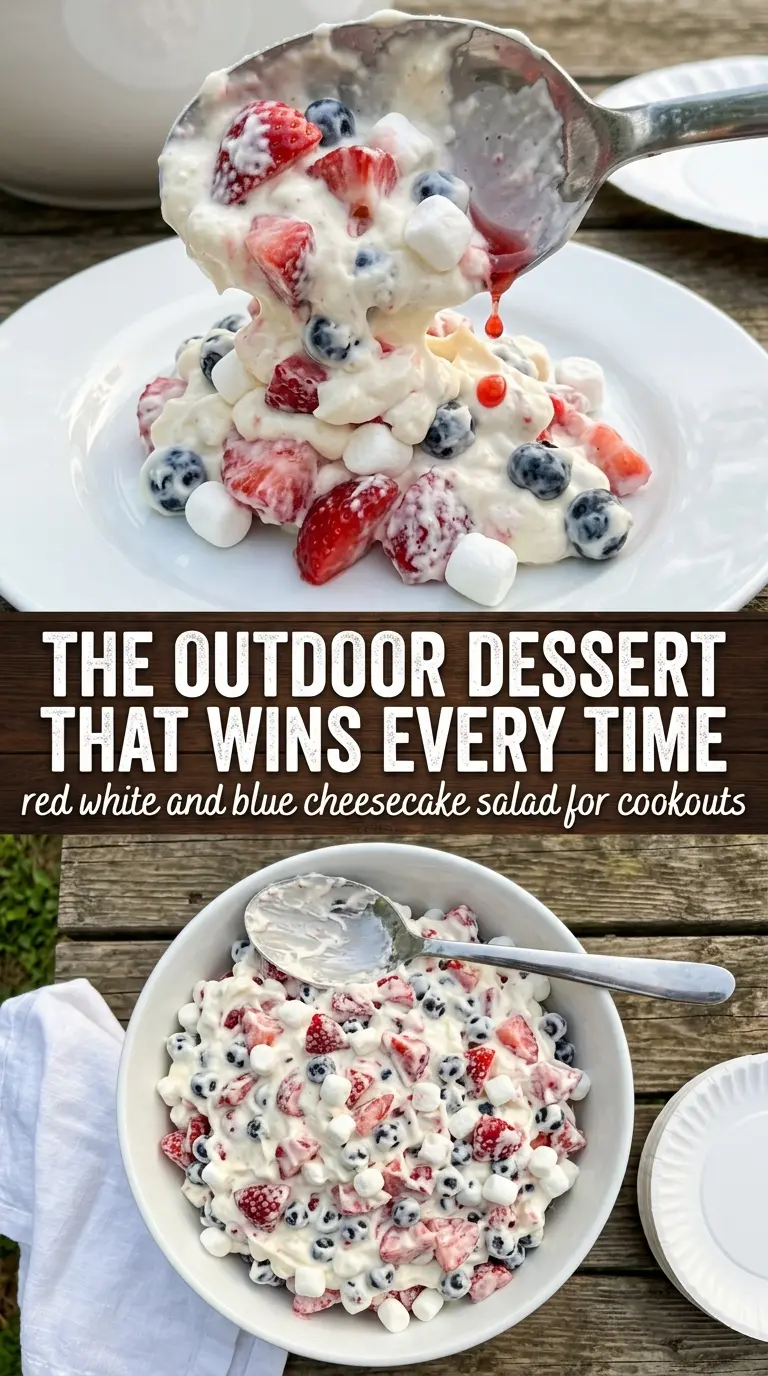 Red, White and Blue Cheesecake Salad creamy berry dessert